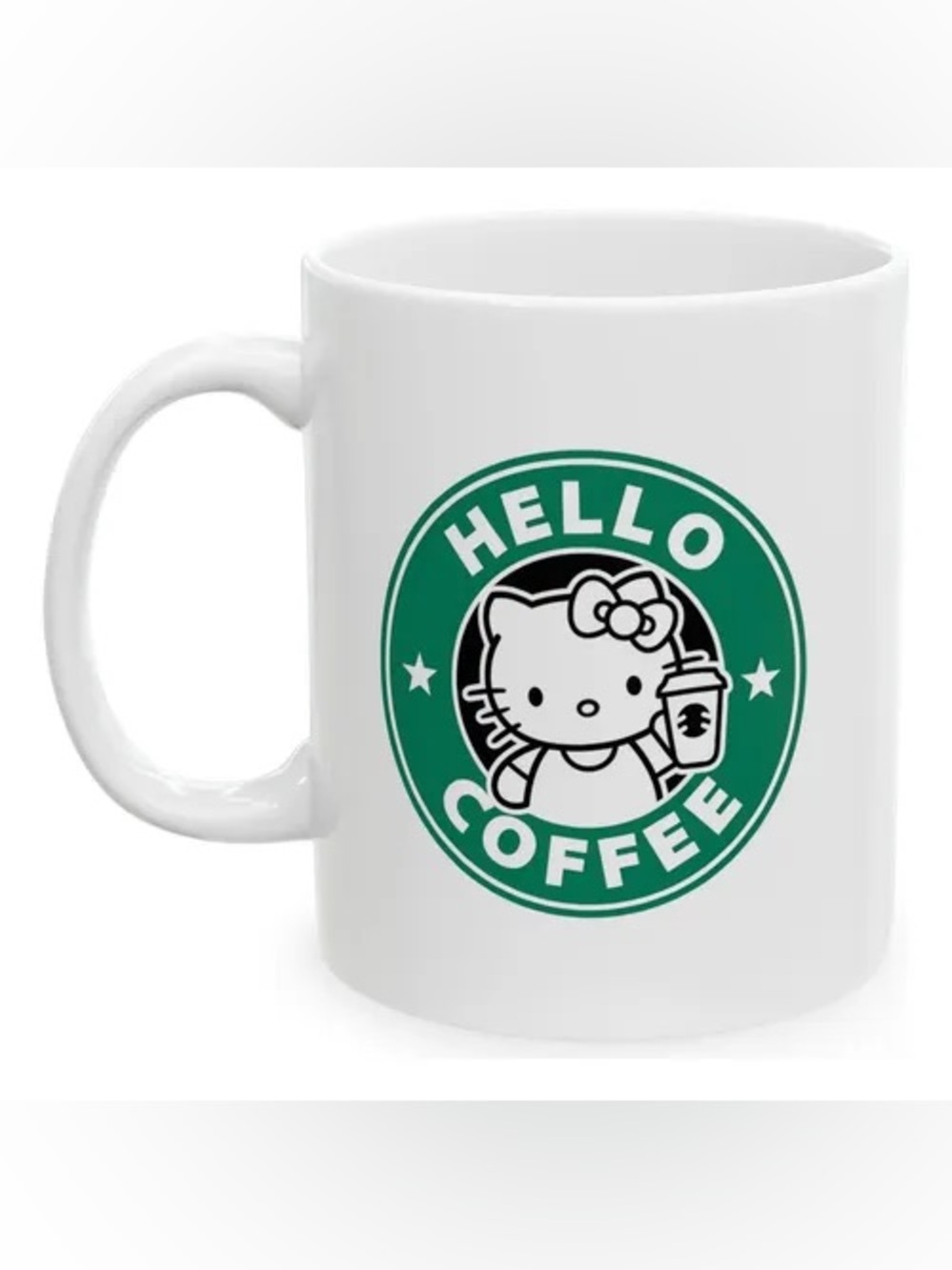Hello Coffee Hello Kitty White Ceramic Coffee Mug with Kitty siren logo